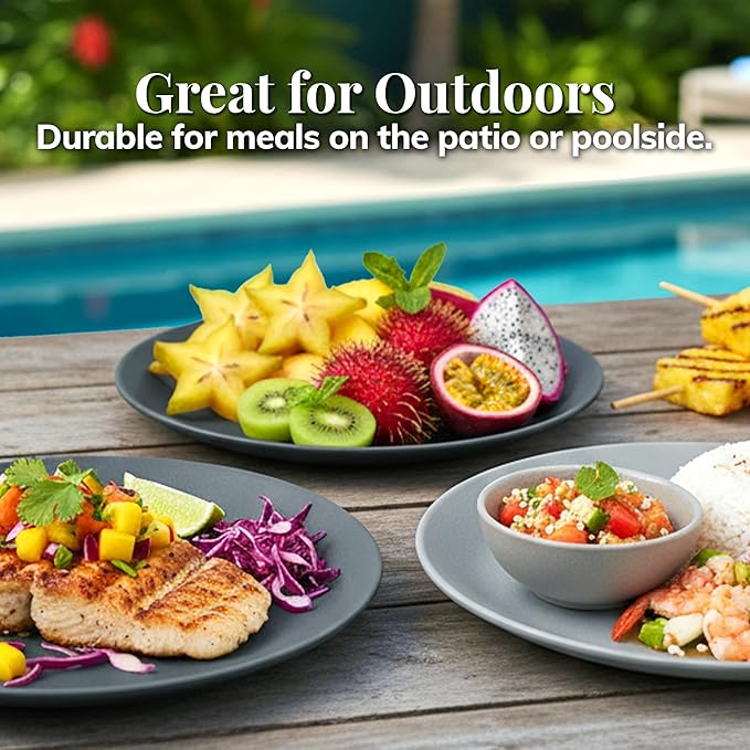 US Acrylic Everest Ultra-Durable Plastic 10 inch Dinner Plates in Grey Stone | Set of 6 Reusable, BPA-Free, Made in the USA, Dishwasher Safe Dinnerware