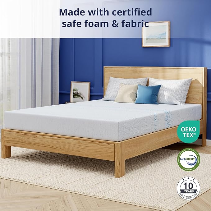 EGOHOME 6 Inch Queen Mattress, Gel Memory Foam with Charcoal, Fiberglass Free, CertiPUR-US Certified, Medium Firm, Temperature-Regulating, Machine Washable Cover, 80" x 60" x 6"