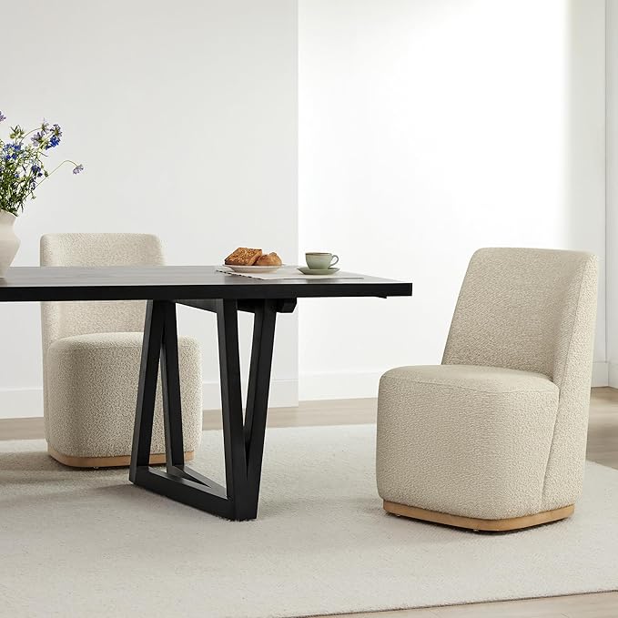 CHITA Upholstered Rolling Dining Chair on Casters Set of 4, FSC Certified Modern Fabric Dining Chair with Casters, Boucle Dining Chairs for Reading Room Waiting Room Kitchen Dining Room, Oatmeal