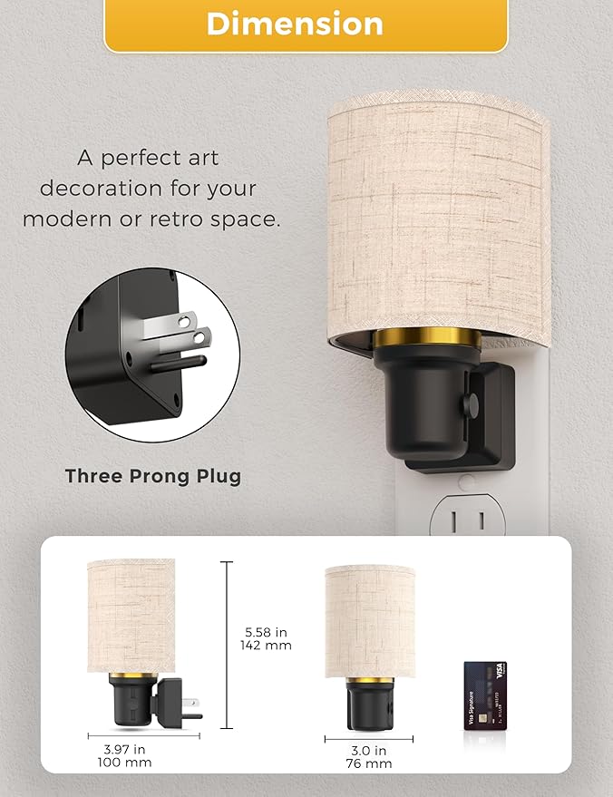 L LOHAS LED Amber Night Lights Plug into Wall, Plug in Night Light Dimmable, Farmhouse Decorative Nightlights Plug in Wall, Light Sensor, Linen Fabric Yellow Nightlight for Bedroom Hallway, 2 Pack