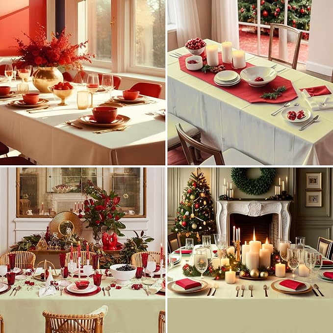 Rectangle Tablecloths 90x132 Inch 6 Pack Ivory Tablecloth for 6ft Washable Decorative Linen Polyester Table Cloths for 8ft Dining Table Banquets Buffet Parties and Wedding