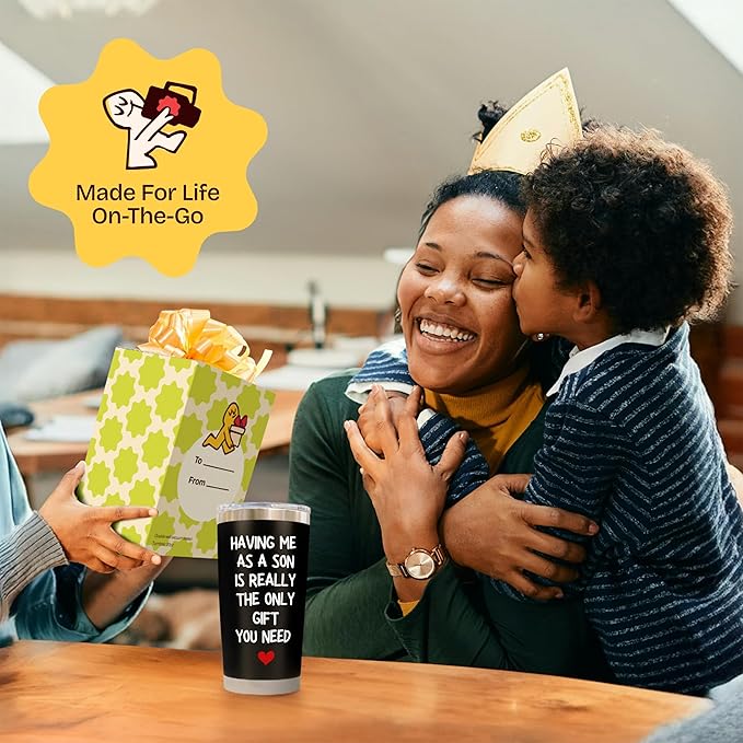 Christmas Gifts for Mom from Son - Having Me As a Son Is the Only Gift You Need 20oz Black Insulated Tumbler Best Mom Ever Gifts from Son, Mother Birthday Present Favorite Son Mug Gift Basket Stuffers