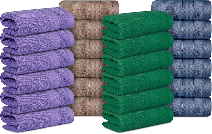 Casa Lino Face Towels & Body Wash Cloths for Showering - 100% Cotton Wash Cloths for Bathroom - Highly Absorbent & Quick Drying Washcloth Set - Cotton Washcloths 24 Pack (12" x 12") - (Multicolor II)