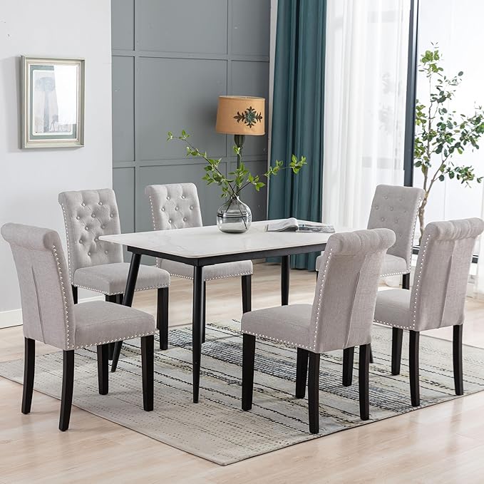 Westice Dining Room Chairs Set of 4 Upholstered Fabric Kitchen Chairs Dining Room Side Chair with Nailhead Trim and Rubber Wood Legs for Small Space Apartment, Light Gray