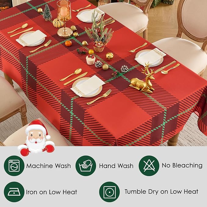 Christmas Tablecloth Rectangular 60x84 Inch Tablecloths for 4ft Waterproof, Machine Washable Polyester Table Cover for Xmas Party, Winter Holiday Home Decoration in Festive Checkered Red 1pack