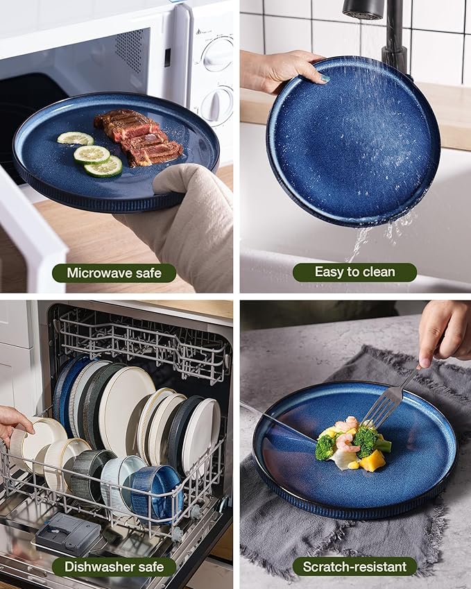 famiware Star Plates and Bowls Sets, Modern Stoneware Dinnerware Sets for 6, 18-Piece Kitchen Dish Set - Chip and Scratch Resistant, Microwave and Dishwasher Safe Tableware, Nebulas Blue