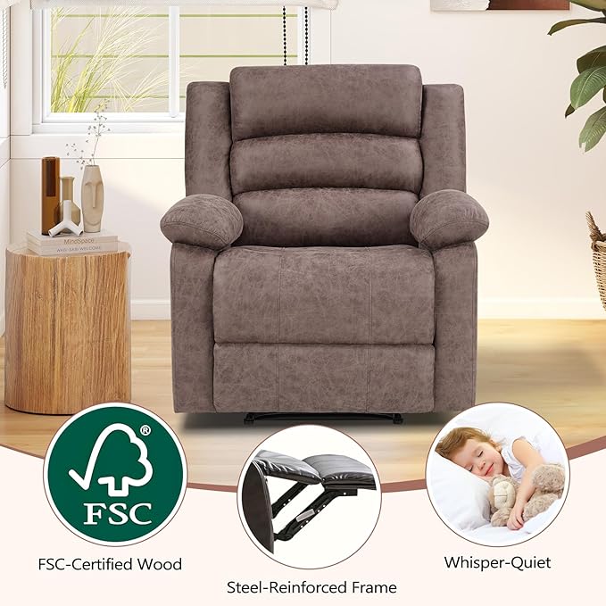 ANJ Set of 2 Manual Recliner Chairs, Overstuffed Breathable Faux Leather Reclining Seating with Arm & Back Support, Comfortable Living Room Recliners for Reading & Relaxation
