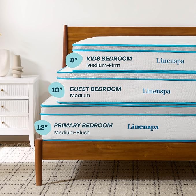 Linenspa 12 Inch Memory Foam and Spring Hybrid Mattress - Medium Plush Feel - Bed in a Box - Pressure Relief and Adaptive Support - Breathable - Cooling - Primary Bedroom - Queen Size