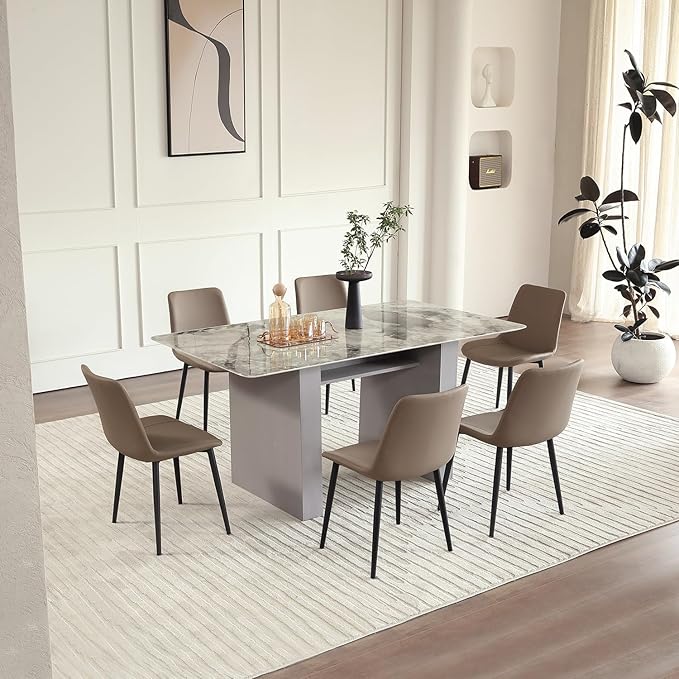 Leather Dining Chairs Set of 6, Mid Century Modern Faux Leather Kitchen & Dining Room Chairs, Comfortable Dinner Chair Kitchen Chair for Restaurant Living Room, Cafe, Home (6, Coffee)