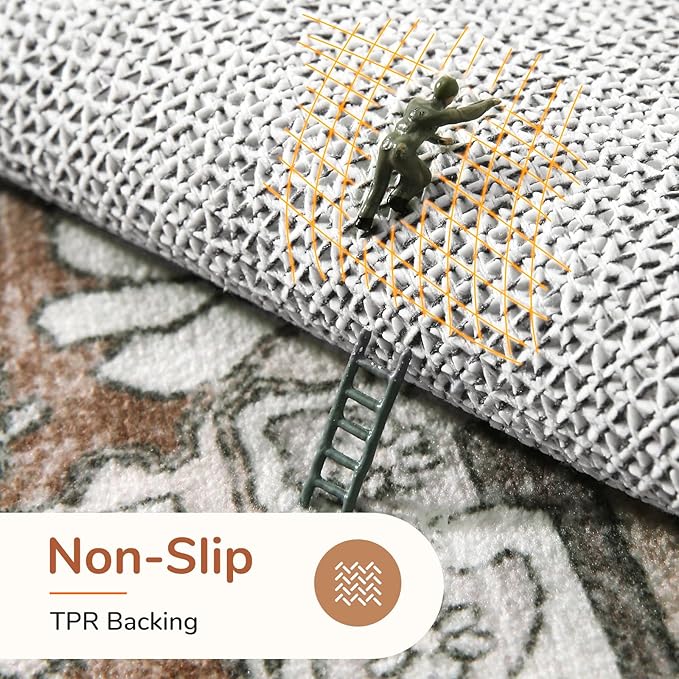 OPPODREAM Thin 8x10 Area Rugs, Washable Rugs 8x10 with Non Slip Backing, Faux Cashmere Low-Pile 8 x 10 Carpet, Brown