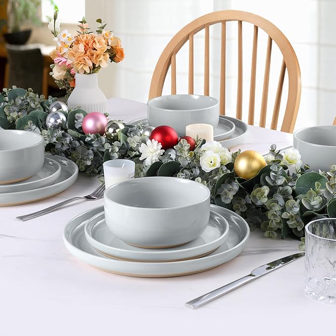 LIANYU Porcelain Dinnerware Set for 6, 18PCS Elegant Plates and Bowls Set with Stackable Design, Highly Chip and Scratch Resistant, Dishwasher Safe, Glacier Gray