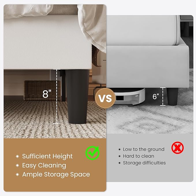 SHA CERLIN King Size Bed Frame with Charging Station & Storage Shelf, Velvet Upholstered Modern Platform Bed with Wingback Headboard, Wooden Slats Support, No Box Spring Needed, Easy Assembly, White