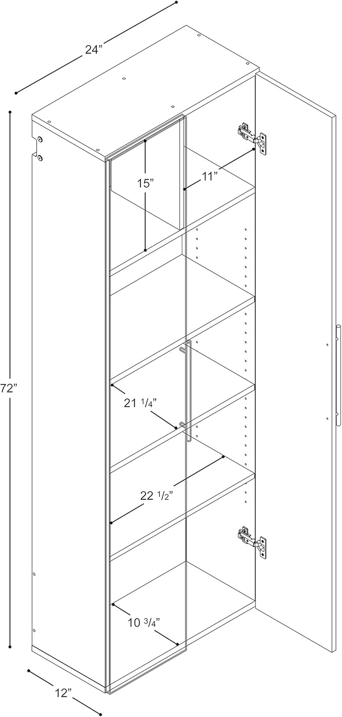Prepac HangUps 24" Large Garage Cabinet, Bathroom Cabinet Wall Mount, Ideal for Garage, Kitchen and Laundry Organization 24" W x 72" H x 12" D, White