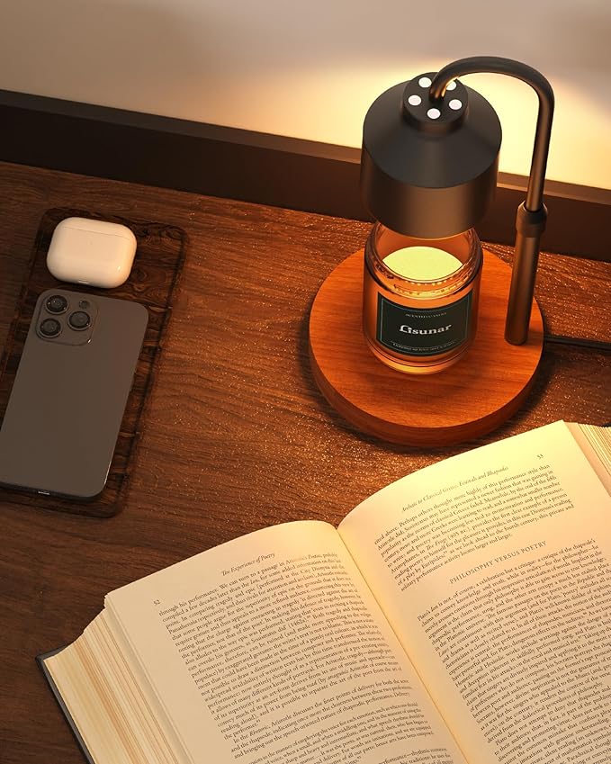 Electric Candle Warmer Lamp Black, Candle Lamp Warmer with Timer, Wax Warmer Lamp for Jar Candles, Adjustable Height Candle Light Warmer with 2 Bulbs