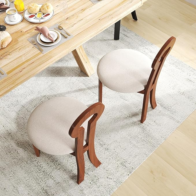 Wooden Dining Chairs Set of 4 Upholstered Kitchen & Dining Room Sherpa Chairs, Mid Century Modern Dining Chairs White with Walnut Legs