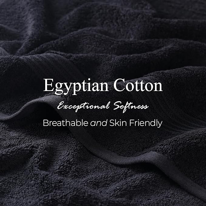 Superior Egyptian Cotton 9-Piece Towel Set, Assorted Towels for Home Bathroom, Guest Bath Decor Essentials, Includes 3 Bath, 3 Hand, 3 Face Towels/Washcloths, Quick Dry, Absorbent - Black