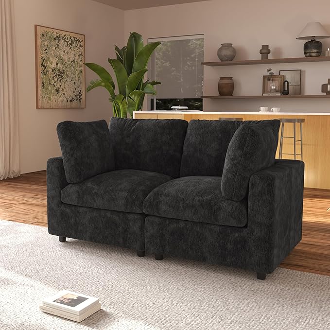 JACH 67" Love Seat Sectional Couches for Living Room, Deep Seat Modular Sofa, Cloud Sectional Couch, Sofa Covers Washable, Minimalist Modern Couch for Living Room, Apartment, Black
