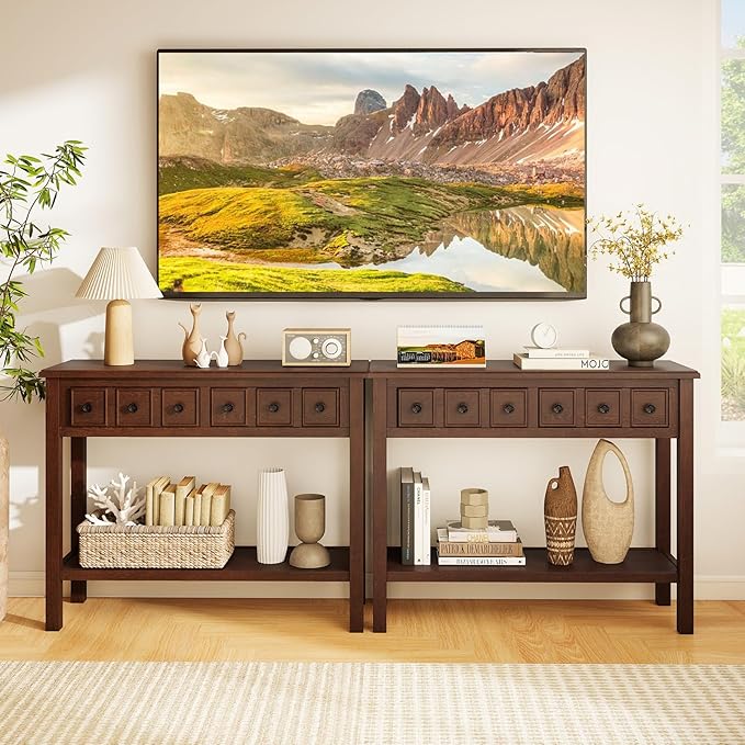 Giantex 2-Tier Narrow Console Table, 38" Retro Entryway Table with 2 Drawers and Open Storage Shelf, Wood Accent Sofa Tables for Living Room, Foyer, Hallway, Bedroom, Entrance