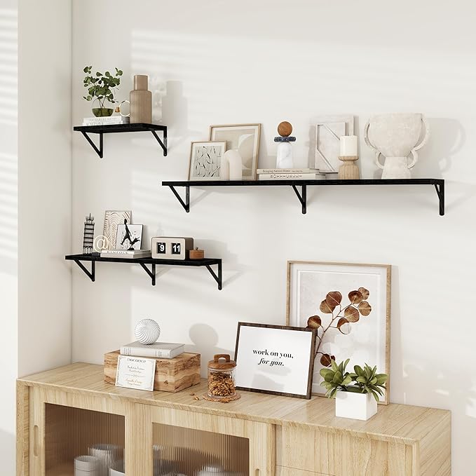 Dreamland Deep Floating Shelves for Wall, 48W x 8D Wall Mounted Shelves Set of 2, Wide Display Ledge Shelf with Sturdy Metal Brackets for Living Room, Bathroom, Bedroom and Kitchen, Black