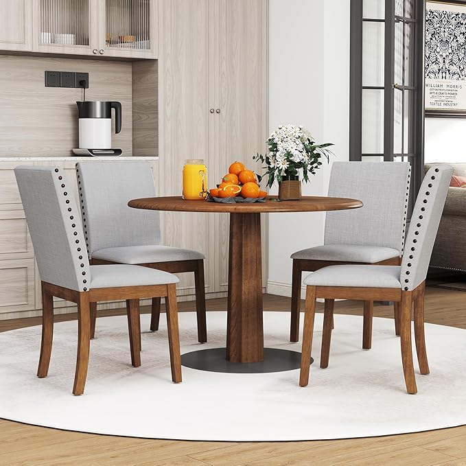 Giantex Upholstered Dining Chairs Set of 2, Kitchen Chair w/Nailhead Trim, Rubber Wood Legs, Padded Seat, Mid Century Armless Side Chair, Comfy Accent Parson Chairs for Restaurant, Living Room