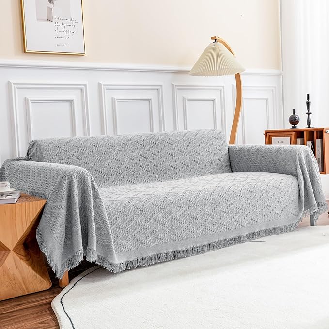 Deep Dream Sectional Couch Cover - Geometrical Jacquard Fabric Sofa Cover (X-Large, 71"x118", Light Grey) for Dogs & 3 Cushion Couch