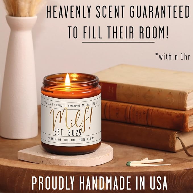 New Mom Gifts for New Mom - 'Est. 2025' Candle, w/Coconut & Vanilla-Infused Essential Oils I Postpartum Gifts for First Time Mommy Push Presents I 50Hr Burn, USA Made