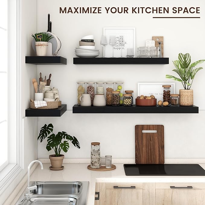 Floating Shelves for Wall, 40" W x 12" D x 2" H, 1 Pack of Long Wall Mounted Engineered Wood Shelves with Invisible Brackets for Living Room, Bedroom, Bathroom, Kitchen Decor, Black