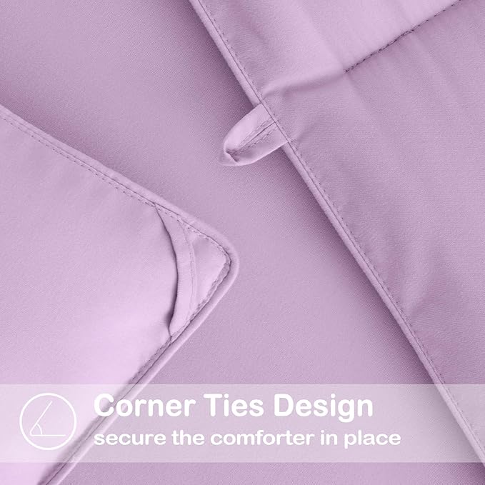EASELAND Full Size Down Alternative Comforter - Quilted Duvet Insert for All Seasons, Soft Lightweight with Corner Tabs, Summer Winter Warm Bedding, Lavender 82×86 Inches