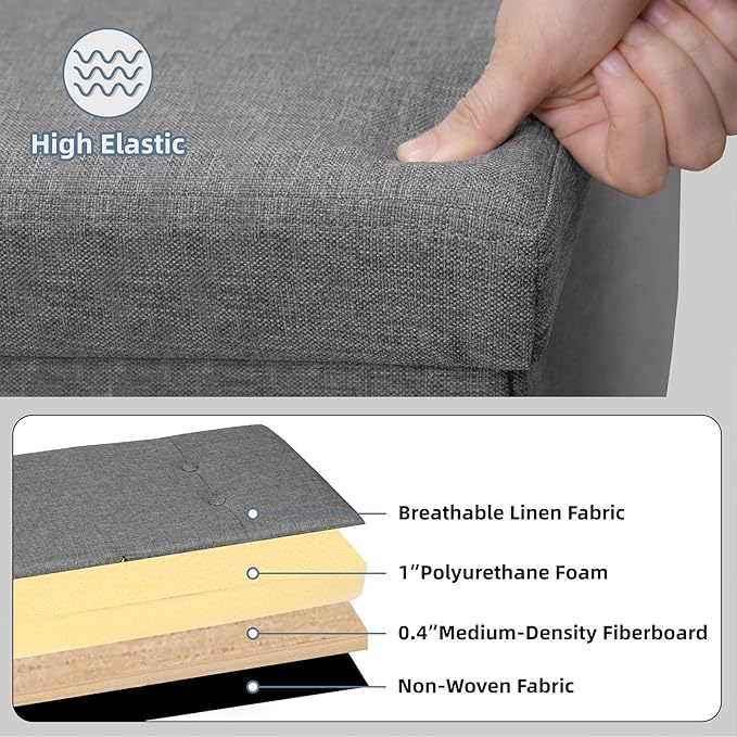 CAROLMADE 30 Inches Storage Ottoman Bench with Flipping Lid, Linen Foldable Storage Footrest, Ottoman with Storage for Living Room Holds up to 330lbs, Dark Grey