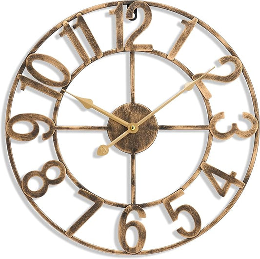 Sorbus 24-Inch Large Wall Clock – Decorative Brown Metal Clock with Gold Hands – Silent, Battery Operated, Modern Wall Decor for Living Room, Kitchen, or Office - Great Gift for Housewarming or Office