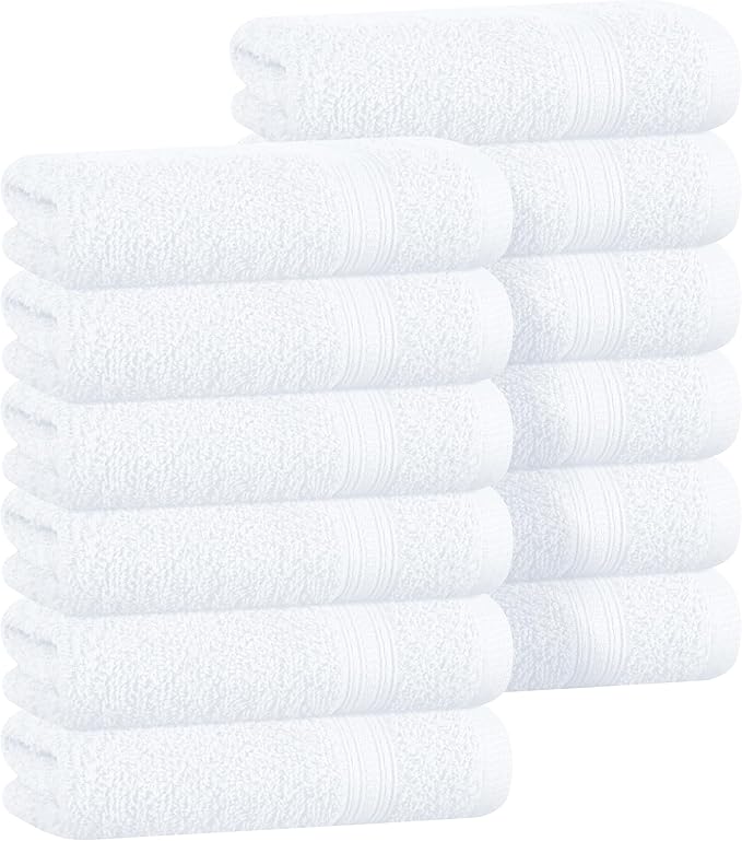 BOUTIQUO Ultra Soft Cotton Washcloths, Contains 12 Piece Face Cloths 12x12 inch, Ideal for Everyday use Face Towels, Compact & Lightweight Multi Purpose Washcloths - White