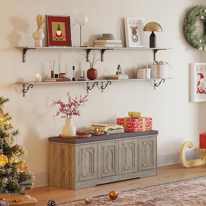 DINZI LVJ Long Wall Shelves, 55.1" Large Floating Shelves Set of 2, Farmhouse Display Shelf Wall Mounted with Heavy Duty Brackets, Easy Assembly for Kitchen, Bathroom, Bedroom, Balcony, Gray Wash