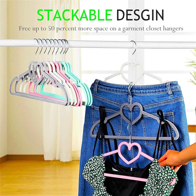 Grey Velvet Hangers 50 Pack, 16" Non Slip Adult Hangers, Slim Clothes Hanger with 360 Degree Swivel Hook - Durable & Cute