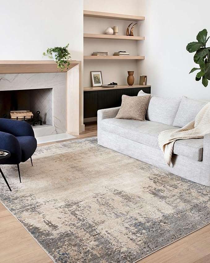 Loloi Teagan Collection TEA-08 Ivory/Mist 9'-9" x 13'-6" Area Rug, Large, Soft Neutral Rug, High-Traffic for Living Room, Bedroom, Home Office, Dining Area