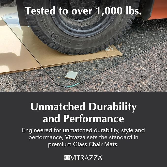 Vitrazza Glass Chair Mat 48” x 48” Superior ¼" thick, Luminoso Low-iron Ultra Clear, Certified Tempered Safety Glass, Delivers a Smooth Glide, Protects Carpet or Wood, Beautiful in Home or Office.
