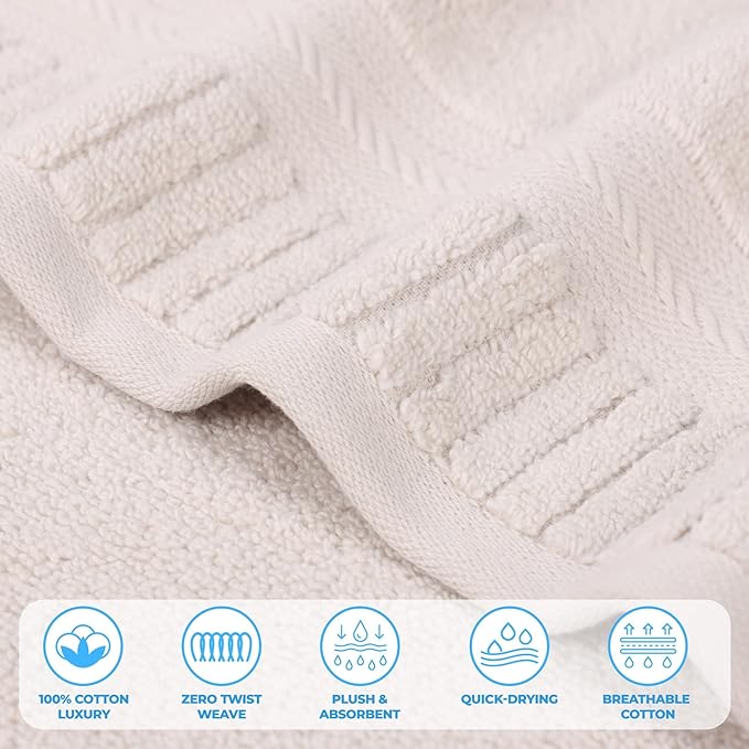 Superior Venice Zero Twist Cotton Medium Weight Towels, for Guest Bath, Bathroom, Shower, Spa, Plush Towels, Bath Essentials, Ribbed Textured Border, 8 Piece Assorted Towel Set, Silver