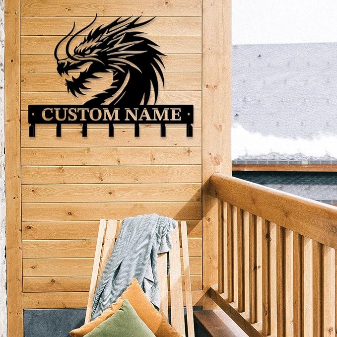 Personalized Evil Dragons Keys Hooks,Custom Name Metal Dragons Art Keys Hooks,Metal Dragons Lover Wall Home Storage Decorative Keys Hooks,Key Holder Hooks for Wall (Style I)