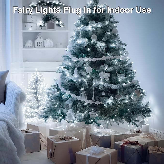 196FT 600LED Christmas Lights Plug in,Waterproof Fairy Lights with Plug 8 Modes,Lights Lighting Outside Indoor Garden Party Wedding Christmas Tree Decoration(Cool White)