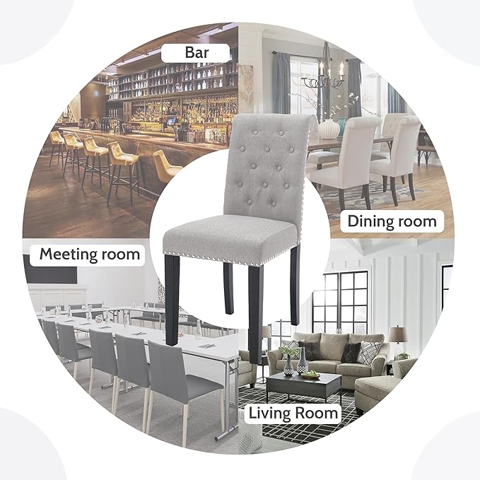 Westice Dining Room Chairs Set of 4 Upholstered Fabric Kitchen Chairs Dining Room Side Chair with Nailhead Trim and Rubber Wood Legs for Small Space Apartment, Light Gray