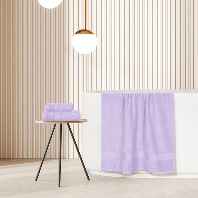 BOUTIQUO Ultra Soft 3 Pack Cotton Towel Set, Contains a Bath Towels 27x54 inch, a Hand Towels 16x24 inch & a Wash Coths 12x12 inch, Ideal Everyday use, Compact & Lightweight - Purple
