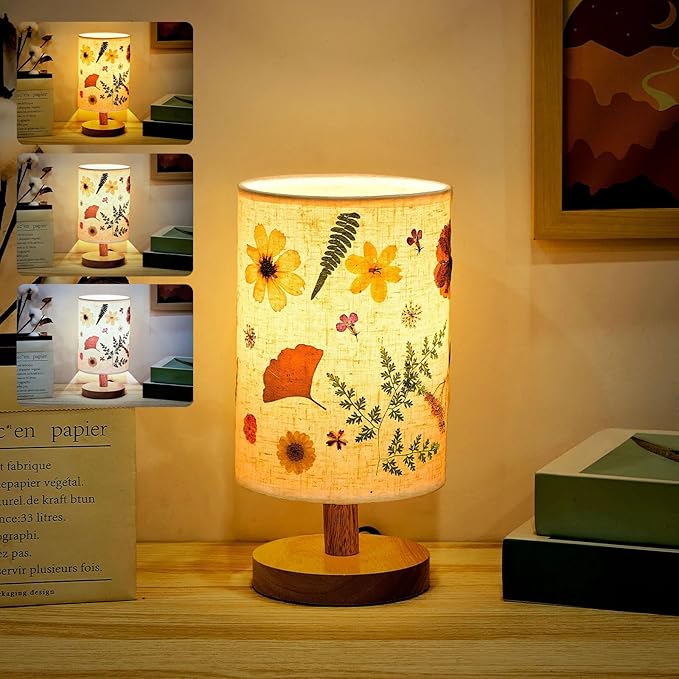 Hortsun Pressed Flower Lamp Vintage Table Small Lamp Cottagecore Decor Boho Night Light Decorative Rustic Night Light for Bedroom, Living Room or Office, Christmas Gift for Women(Modern Style)