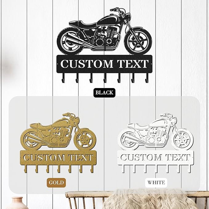 Personalized Key Holder for Wall, Custom Metal Vintage Motorbike Key Hooks with Name, Metal Jacket Holder Hooks Organizer Rack, Coat Hanger Decor for Kitchen