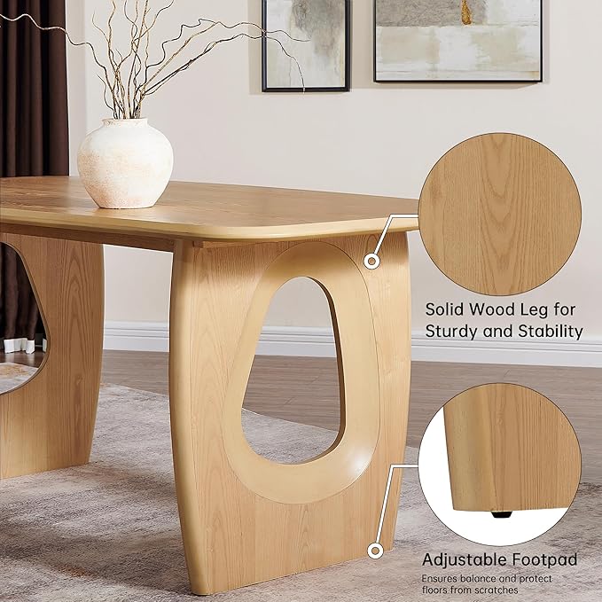 Morden Fort Modern Dining Table for 4-6 People,68'' Rectangle Dining Table, Kitchen Table with Pedestal Base, Dinner Table for Dining Room, Kitchen, Living Room (Natural)