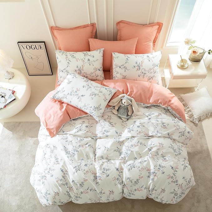 King Comforter Set Floral Soft Cute Floral Bedding Comforter Sets Garden Style Red Flower Print Botanical Flowers Comforter Set King for All Seasons 1 Comforter and 2 Pillowcases