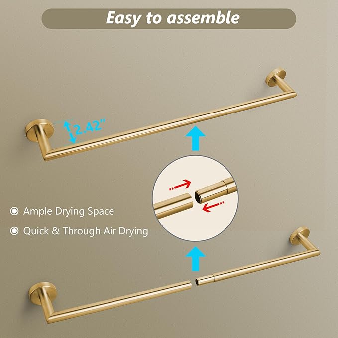 Brushed Gold Bath Towel Bar 18 Inch Bathroom Towel Rack Wall Mounted Towel Holder Modern Home Decor Towel Rod Bathroom Hardware Gold Towel Hanger Towel Rail Towel Shelf Single Towel Bars Brushed Brass