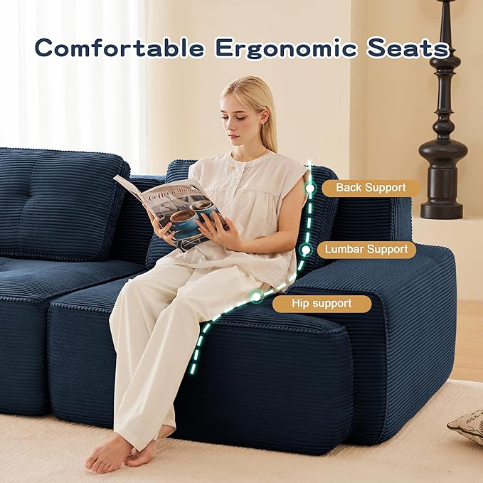 115.3'' Sectional Sofa, 32D Foam Corduroy Boneless Couch with Pillow, Deep Seat Wide Arm Sectional Couch for Apartment, Living Room, Bedroom