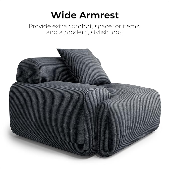 LIKIMIO 118" Modern L-Shaped Modular Sectional Sofa for Living Room, Corduroy Upholstery Charcoal Blue, Oversized 3-Seater Couch with Deep Seat and Movable Ottoman – No Assembly