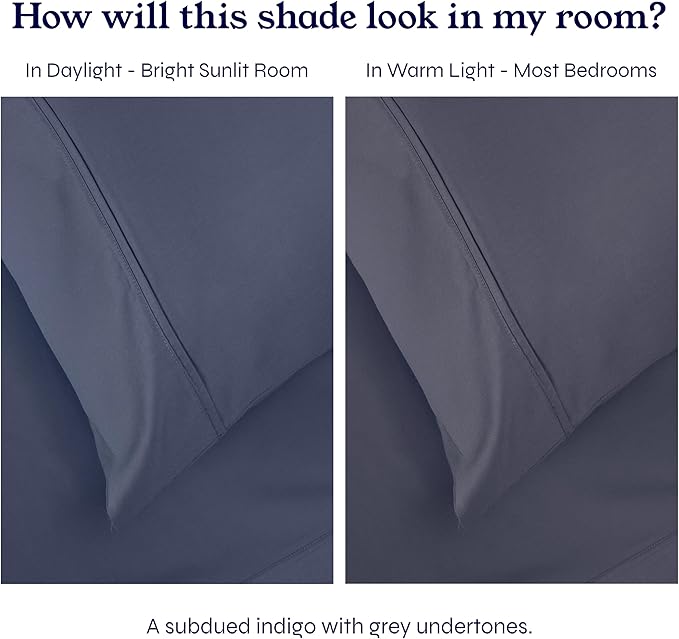 California Design Den Twin XL Sheet Sets - Soft 400 Thread Count Sateen, Natural 100% Cotton Sheets with Deep Pockets, Cooling and Durable Bedding Set - Indigo Dusty Blue