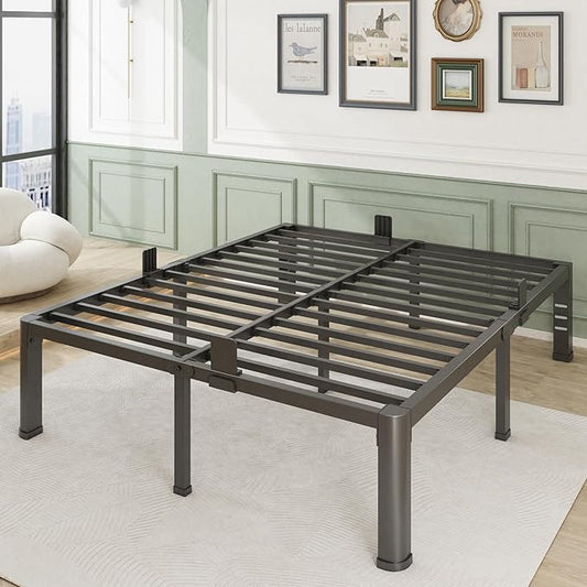 16 Inch Full Bed Frame with Rounded Corner and Headboard Hole Mattress Retainers 3500 lbs Heavy Duty Support Metal Platform Bed Frame Noise Free No Box Spring Needed Easy Assembly