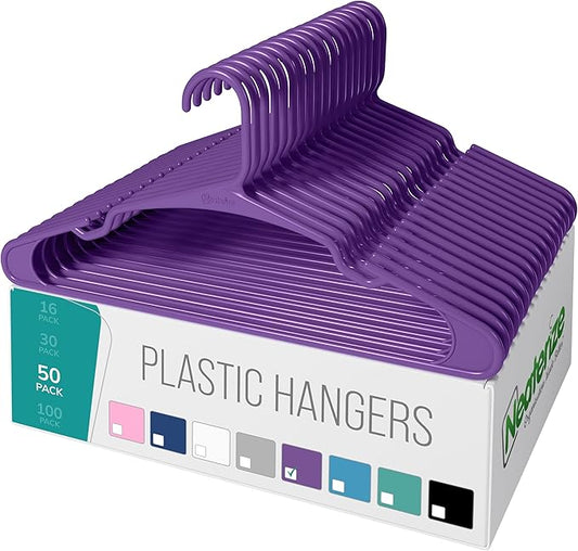 NEATERIZE Clothes Hangers 50 Pack Purple - Plastic Hangers - Ganchos Colgar Ropa